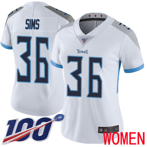 Tennessee Titans Limited White Women LeShaun Sims Road Jersey NFL Football #36 100th Season Vapor Untouchable->women nfl jersey->Women Jersey